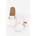 Varga White Leather Buckle Mule