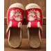 Simple Splicing Flat Shoes Beige Embroideried Cotton Linen Fabric