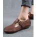 Cowhide Beige Leather Flat Shoes For Women Buckle Strap Hollow Out Flat Shoes