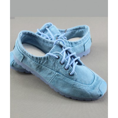 Simple Blue Cotton Fabric Flat Shoes For Women Cross Strap Flat Shoes