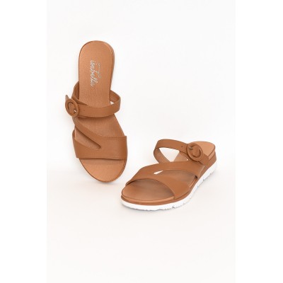 Gertie Tan Leather Buckle Slide