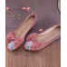 Retro Pink Embroideried Tassel Cotton Fabric Flat Shoes For Women