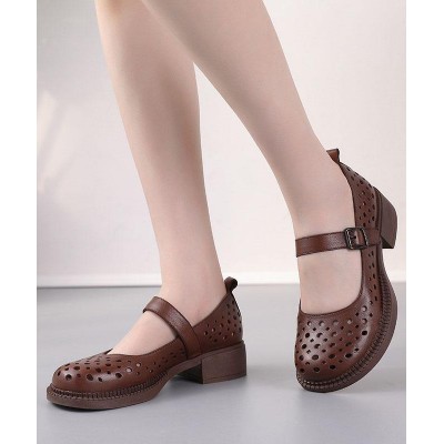 2021 Chocolate Hollow Out Flat Feet Shoes Genuine Leather